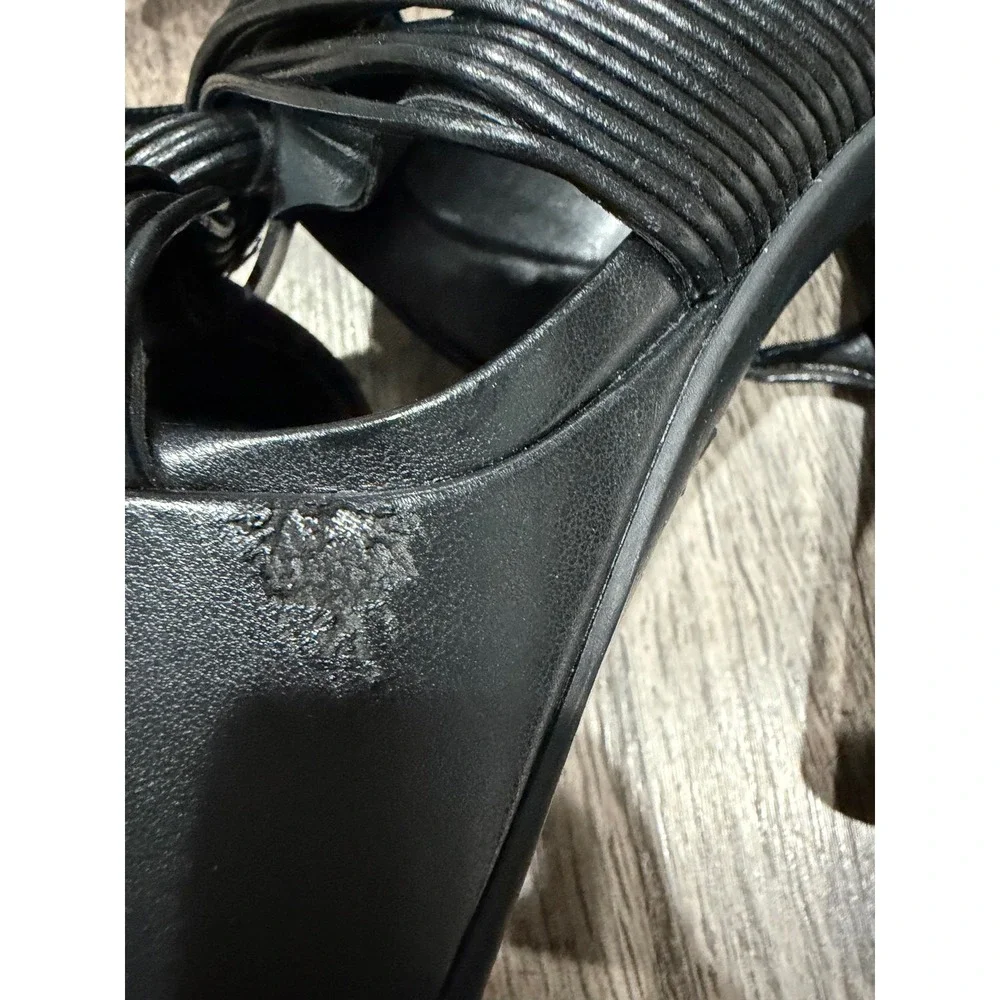 Michael Kors Black Strappy Platform Block Heel Sandals SG25A Womens Size 7M
